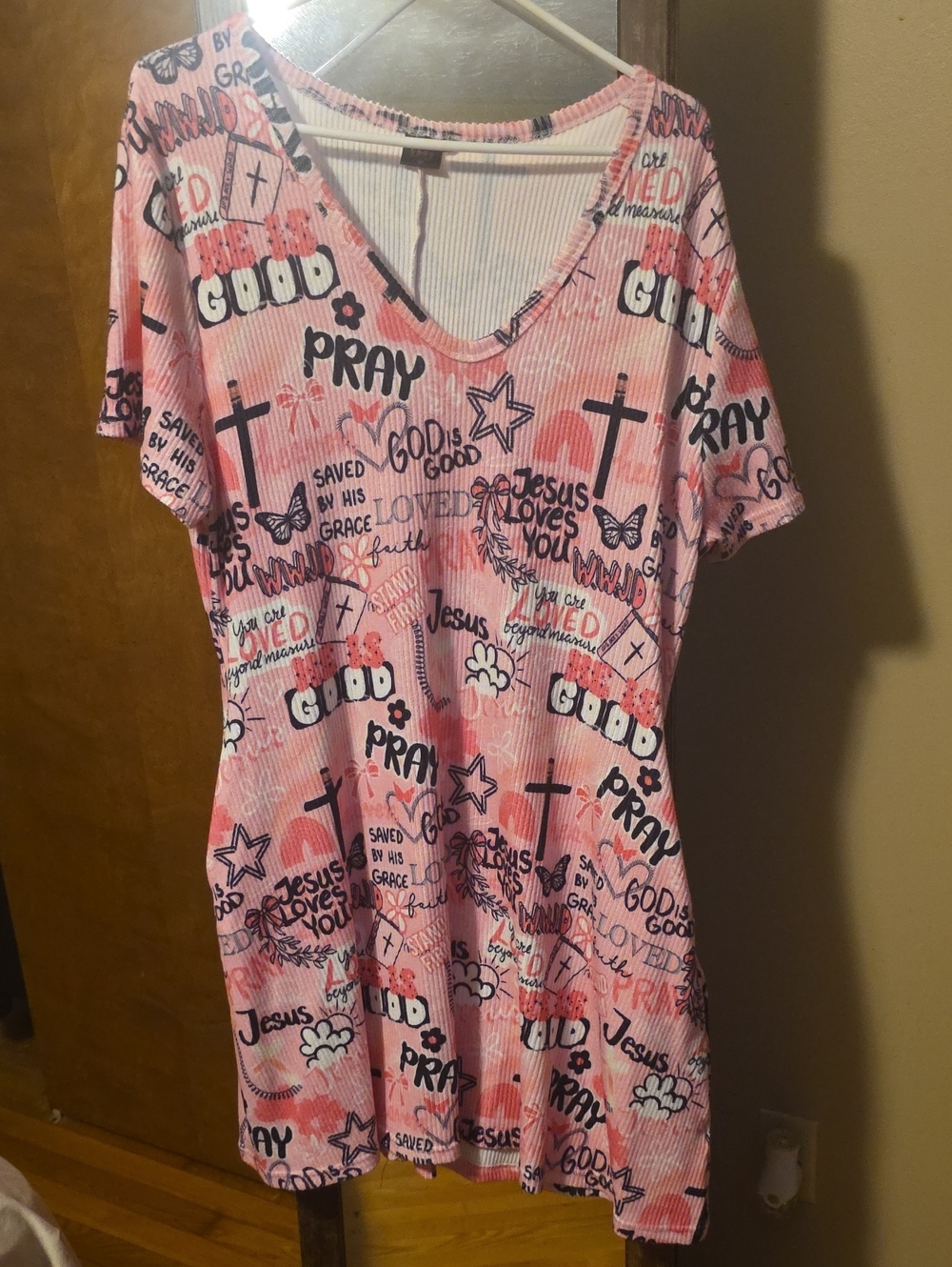 Pink Graphic Faith V-Neck Mini Dress
